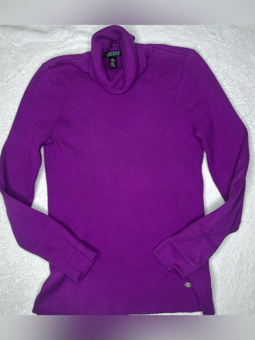 Lauren Ralph Lauren Purple Ribbed Turtleneck Sweater Long Sleeve Silver RL Logo